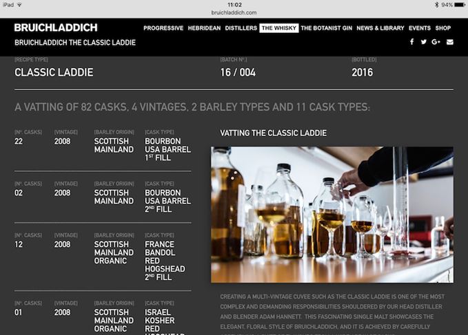 Detailed breakdown: The vatting recipes are available to anyone with the relevant batch code Bruichladdich online Classic Laddie recipe