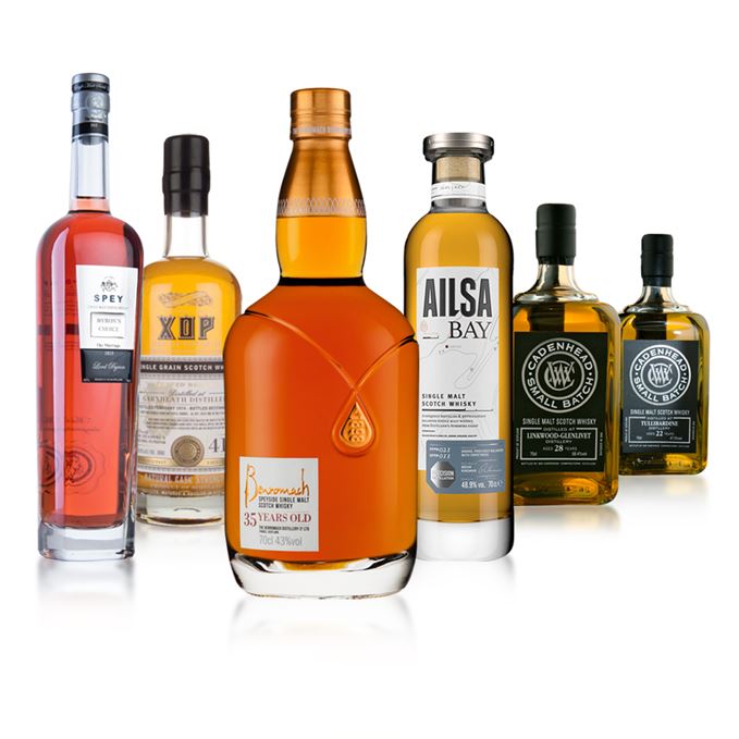 Ailsa Bay, Benromach, Spey Byron's Choice, Cadenhead and Douglas Laing.