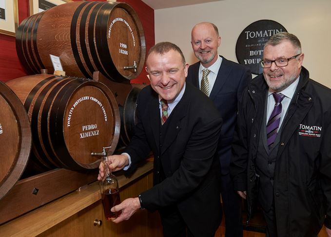 MP meets PX: Drew Hendry with distillery general manager Graham Eunson and Tomatin Distillery Co CEO Robert Anderson Tomatin MP visit