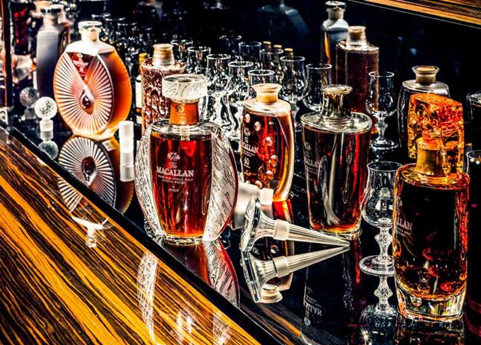 One of a kind: The six Macallan malts are housed in a unique ebony cabinet from Lalique Macallan Lalique Six Pillars