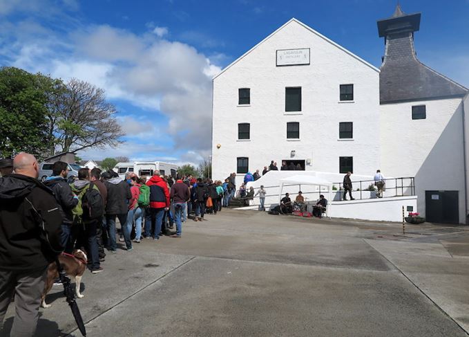 Patience personified: Lagavulin fans queuing at the distillery's 2016 open day Queues outside Lagavulin distillery