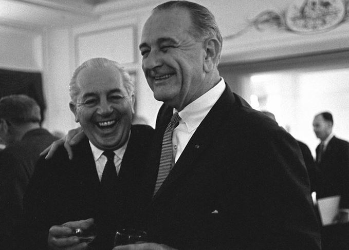 Partying President: Lyndon B Johnson, seen here (right) with Australian PM Harold Holt, loved a Scotch and soda Lyndon B Johnson