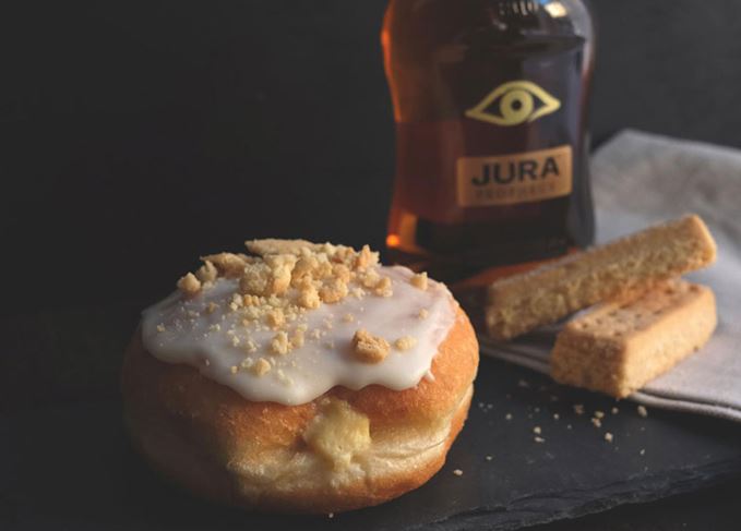 The new doughnuts have Jura single malt in the glaze, filling and shortbread topping. Crosstown's Jura single malt doughnut